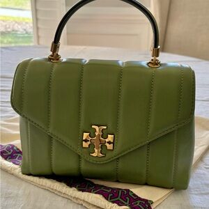 Tory Burch Kira Small Top-Handle Satchel Daphne/Rolled Gold Bag $400